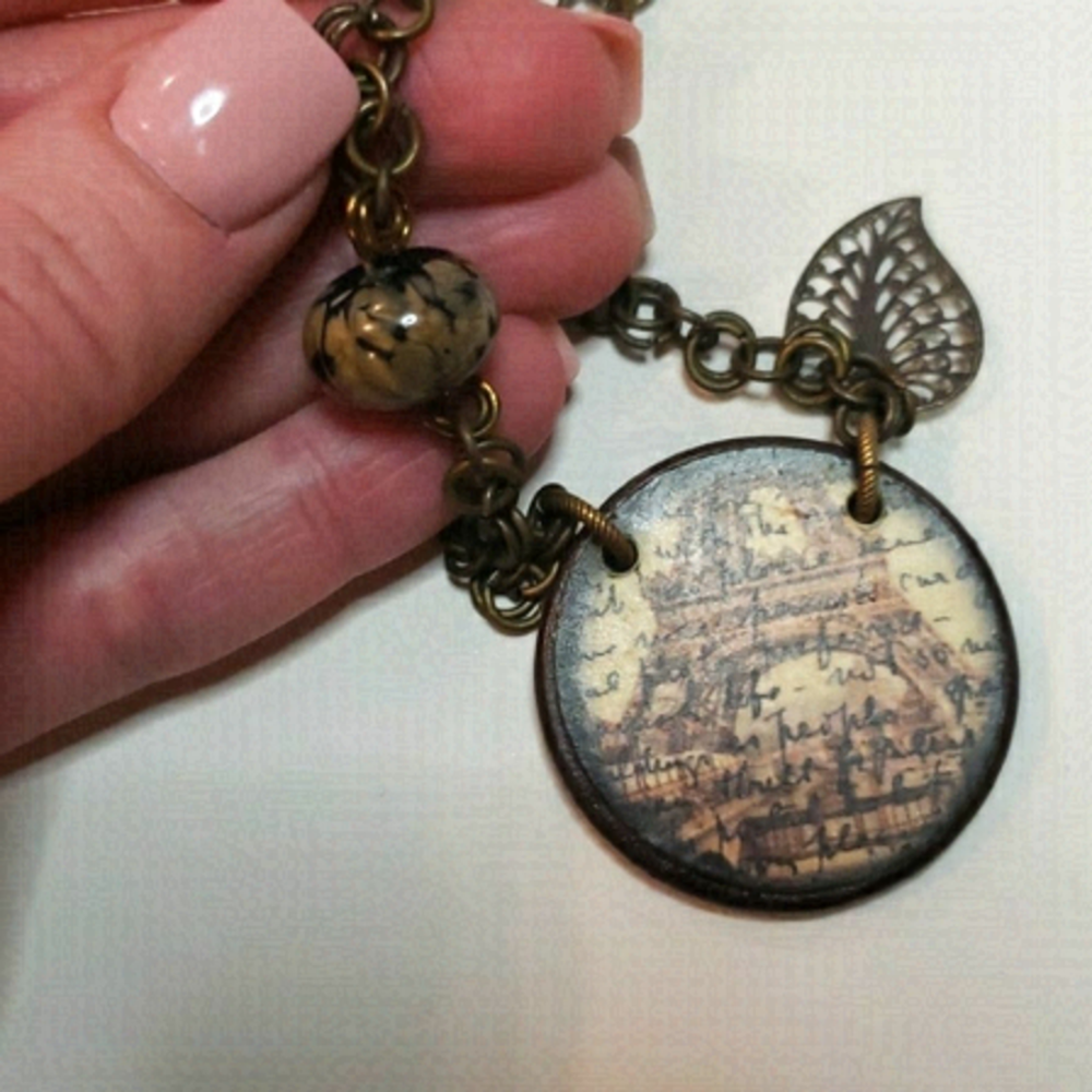HANDMADE Eiffel tower necklace 16 inch Copper Boro Bead